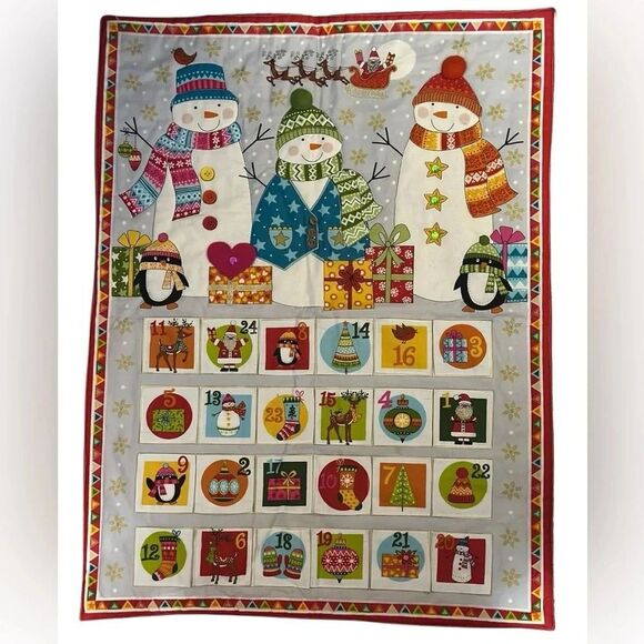 Quilted snowmen holiday Christmas Advent Calendarr - Picture 1 of 6